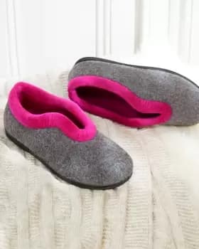 Cotton Traders Womens Easy-On Felt Slippers in Grey