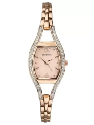 Sekonda Ladies Rose Gold Plated Cubic Zirconia Set Bracelet Watch 2792