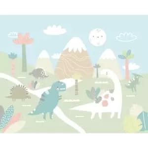 Dinosaur Land Pastel Wall Mural - 3.5m x 2.8m
