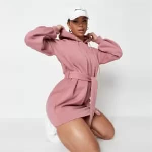 Missguided Hooded Sweater Dress Tie Belt - Pink