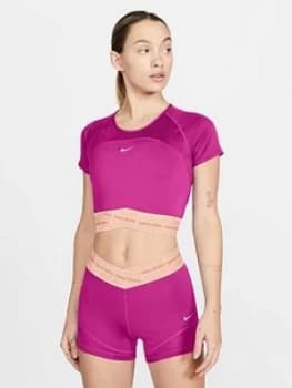 Nike Training Pro Short Sleeve Crop Top - Fuchsia