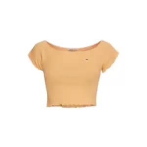 Tommy Jeans Crop Rib Off Shoulder Top - Orange