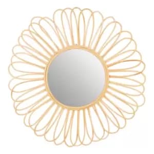 Interiors By Premier Round Wall Mirror - Petal Design Natural Rattan