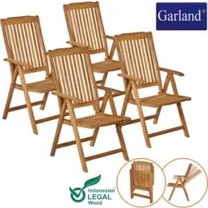 Garland Set of 4 Garden Chair Bari Teak Wood Weatherproof 5-Way Adjustable Foldable Chair Garden Armchair Balcony Chair