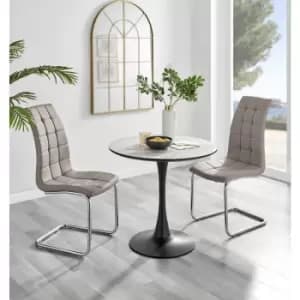 Furniturebox Elina White Marble Effect Modern 80cm Round Dining Table & 2 Cappuccino Murano Faux Leather Chairs