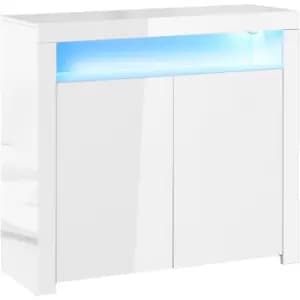 Homcom - Modern High Gloss rgb LED Cabinet Cupboard Sideboard Console White - White