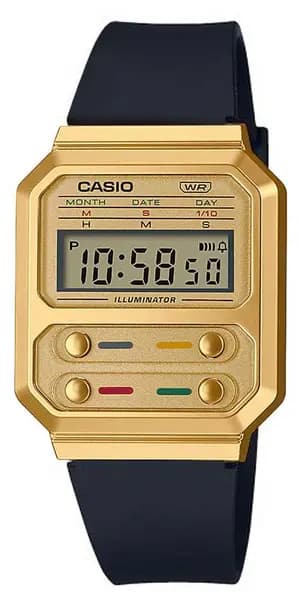Casio A100WEFG-9AEF Vintage Gold Resin Case Black Strap Watch