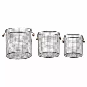 Premier Housewares Black Wire Storage Baskets Set of 3, black