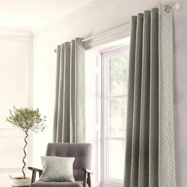 Appletree Loft Asha Geometric Diamond Jacquard Eyelet Lined Curtains, Grey, 46 x 72" ASCGY46726LP1
