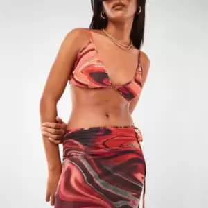 Missguided Abstract Print Mesh Beach Cover Up Bralet - Orange