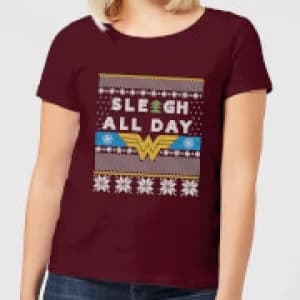 Wonder Woman 'Sleigh All Day Womens Christmas T-Shirt - Burgundy - L
