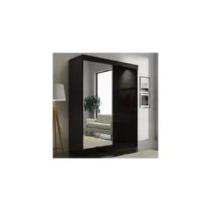 Vikas High Gloss 3 Sliding Door Wardrobe with Mirror and Drawers 250cm - Black