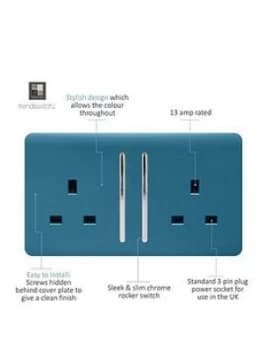 Trendiswitch 2G 13A Switched Socket Ocean Blue