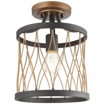 Endon Heston - 1 Light Flush Ceiling Light Matt Black, Rustic Bronze Effect, E27