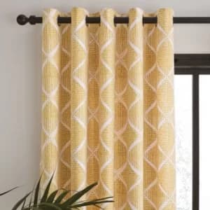 Catherine Lansfield Geo Textured Diamond Ochre Eyelet Curtains Ochre