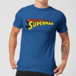 DC Superman Telescopic Crackle Logo Mens T-Shirt - Royal Blue - M