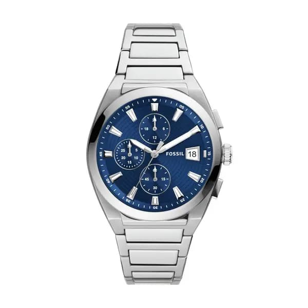 Fossil Mens Blue Dial Silver Stainless Steel Bracelet Watch