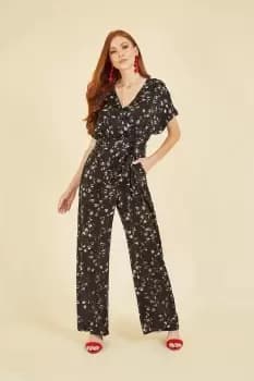 Black Pebble Print Satin Jumpsuit