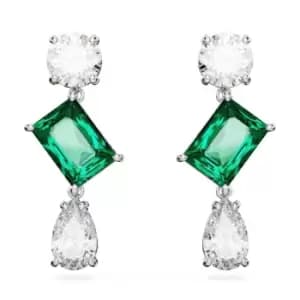 Mesmera Mixed Cuts Green Rhodium Plated Drop Earrings 5665878