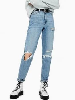 Topshop 32" Tokyo Rip Mom Jeans - Blue