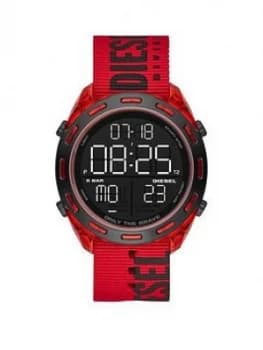 Diesel Crusher Digital Dial Red Case Black Branded Fabric Strap Mens Watch