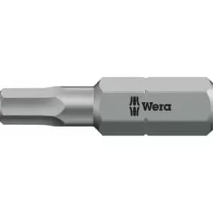 Wera 840/1 ZBO Hex Pinned Security Bit Extra Tough 2mm 25mm Pack of 1