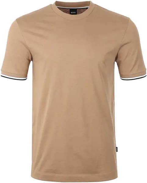 Boss Cotton-jersey T-Shirt with Signature-stripe Cuffs Regular Fit T-Shirts Small Beige 62828504350