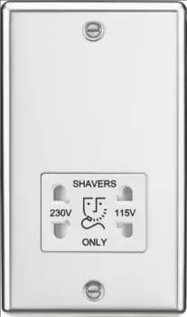 KnightsBridge 115-230V Dual Voltage Shaver Socket with White Insert - Rounded Edge Polished Chrome