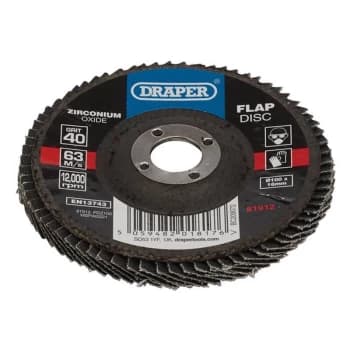 81912 Zirconium Oxide Flap Disc, 100 x 16mm, 40 Grit - Draper