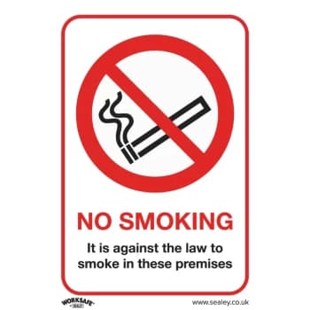 Safety Sign - No Smoking (On Premises) - Self-Adhes - Pack of 10