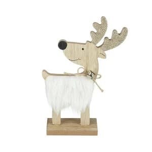 White Fur Wooden Reindeer Decoration