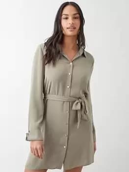 Dorothy Perkins Belted Mini Shirt Dress - Sage, Green, Size 16, Women