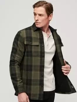 Superdry Wool Blend Miller Overshirt - Dark Green, Dark Green, Size 2XL, Men