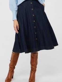 Monsoon Thea Organic Cotton Denim Skirt - Blue