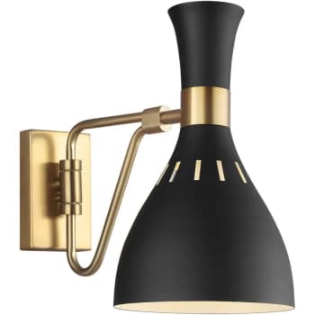 Joan 1 Light Wall Light, Midnight Black, Burnished Brass, E27 - Elstead