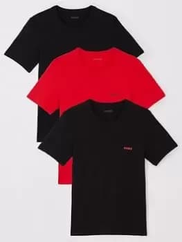 HUGO Bodywear 3 Pack T-Shirt - Black/Red, Black, Size 2XL, Men
