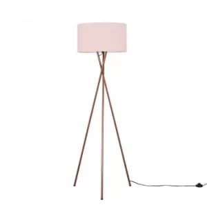 Camden Copper Tripod Floor Lamp with XL Dusty Pink Reni Shade