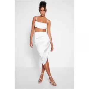 I Saw It First White Satin Drape Midi Skirt Co-Ord - White