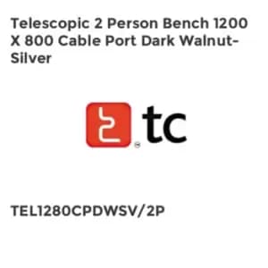 TC Group Telescopic 2 Person Bench 1200 x 800 Cable Port Dark Walnut-Silver