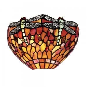 1 Light Indoor Dragonfly Tiffany Wall Uplighter Dark Bronze, Red, E14