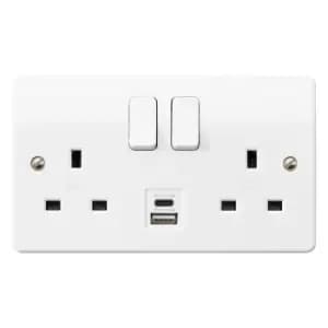 Mk White Double 13A Switched Socket With USB X2