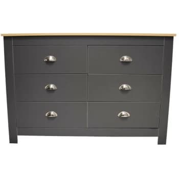 Fwstyle - Westbury Traditional 6 Drawer Chest of Drawers - Dark Grey & Light Oak - Dark Grey