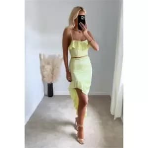 I Saw It First Lime Green Satin Frill Cami Crop Top Co-Ord - Green