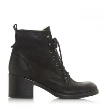 Dune Black Leather 'Patsie D' Mid Block Heel Biker Boots - 3