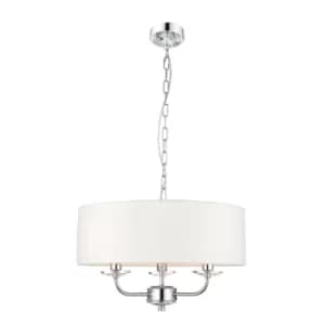 3 Light Multi Arm Ceiling Pendant Nickel Plate, White Silk Effect, E14