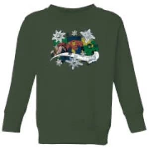 Marvel Thor Iron Man Hulk Snowflake Kids Christmas Sweatshirt - Forest Green - 11-12 Years