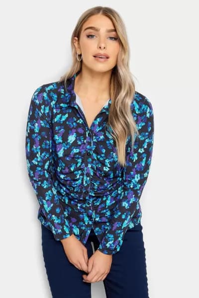 Abstract Print Ruched Shirt