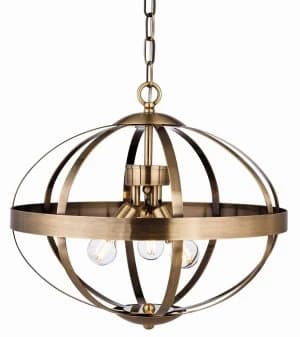 3 Light Cage Ceiling Pendant Antique Brass, E14