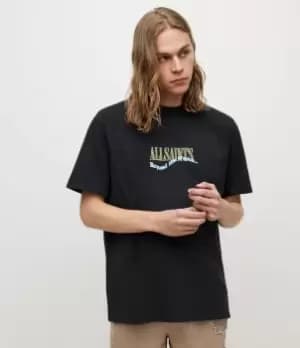 AllSaints Mens Check Up Crew T-Shirt, Washed Black, Size: M
