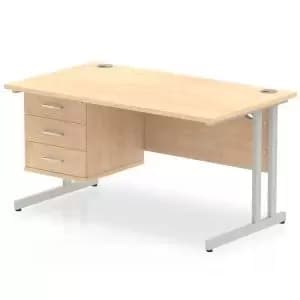 Impulse 1400 Rectangle Silver Cant Leg Desk MAPLE 1 x 3 Drawer Fixed